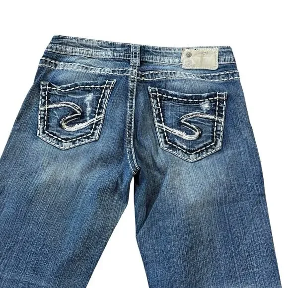 Silver Aiko Cropped Stitched Blue Jeans Women’s 28 Casual Denim Y2K Capri Pants - Picture 6 of 10